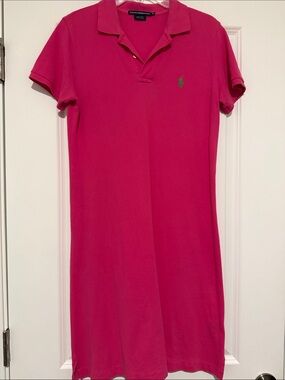Ralph Lauren Hot Pink Polo Shirt Dress with Green Pony
